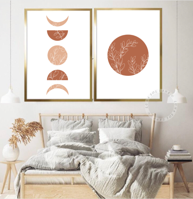 Blush Boho Terracotta Sun and Moon Phase Set (Design 2)