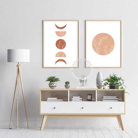 Blush Boho Terracotta Sun and Moon Phase Set (Design 1)